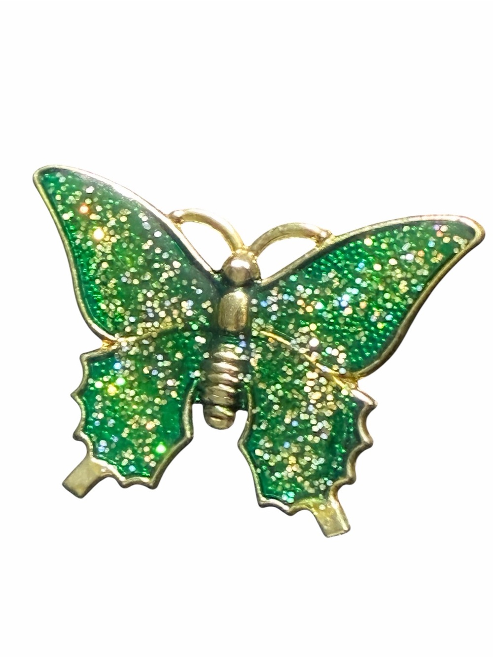 Green Glitter Butterfly Brooch - Elegant Womens Jewelry